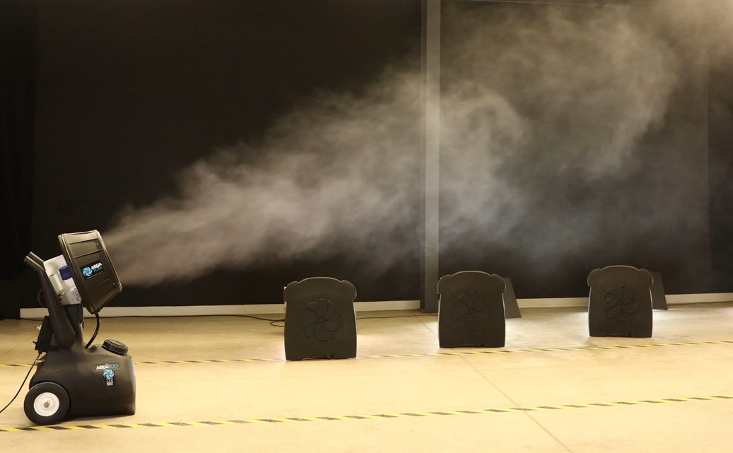 High-output ULV odor control fogging system in operation